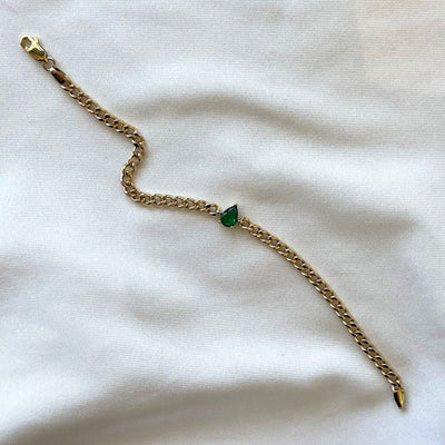 צמיד זהב חוליות עם טיפה ירוקה