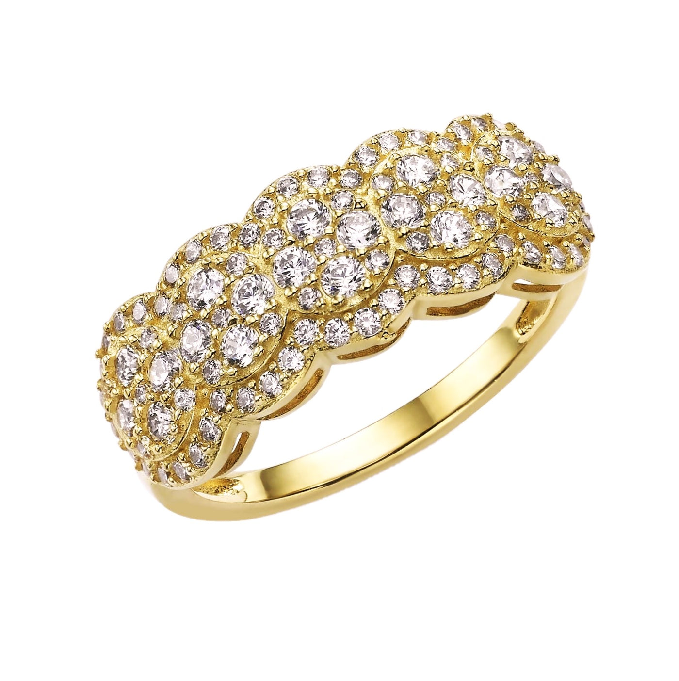 טבעת זהב 5 עיגולים בשיבוץ זרקונים