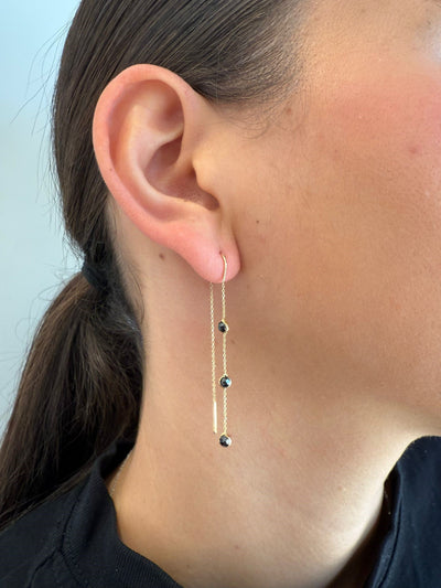 עגיל שרשרת זהב עם זרקונים שחורים עגולים