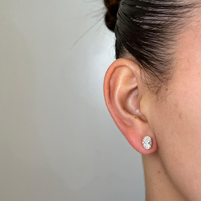 עגילי זהב 14 קרט עם 2 קראט יהלומי מעבדה אובל