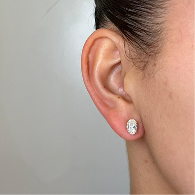 עגילי זהב 14 קרט עם 2 קראט יהלומי מעבדה אובל