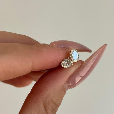 עגילי זהב 14 קרט עם 1 קראט יהלומי מעבדה אובל