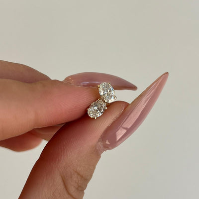 עגילי זהב 14 קרט עם 1 קראט יהלומי מעבדה אובל