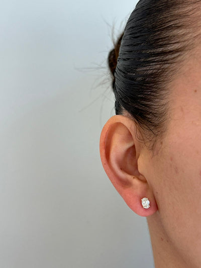 עגילי זהב 14 קרט עם 1 קראט יהלומי מעבדה אובל