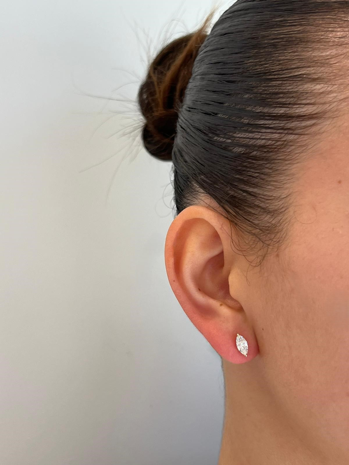 עגילי זהב 14 קרט עם 1 קראט יהלומי מעבדה מרקיזה