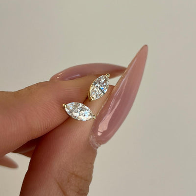 עגילי זהב 14 קרט עם 1 קראט יהלומי מעבדה מרקיזה