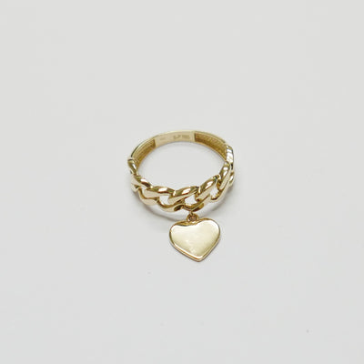 טבעת זהב חוליות עם לב תלוי