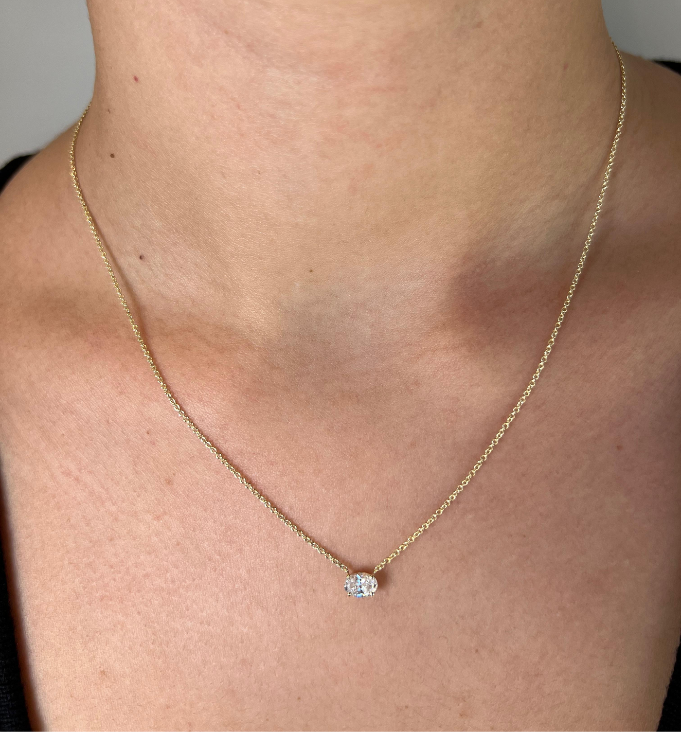 שרשרת זהב משובצת יהלום מעבדה 0.5 קראט אובל אופקי