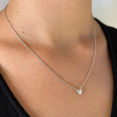 שרשרת זהב משובצת יהלום מעבדה 0.5 קראט בצורת לב