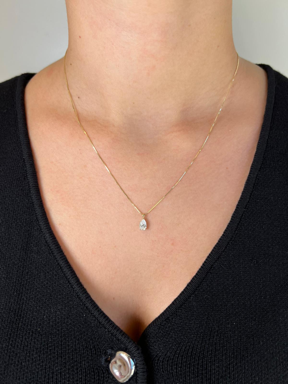 שרשרת זהב משובצת יהלום מעבדה טיפה 0.5 קראט