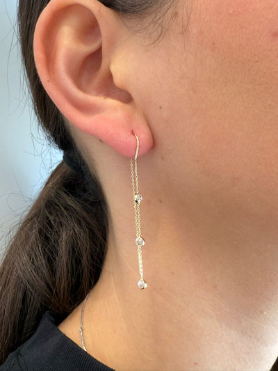 עגיל שרשרת זהב עם זרקונים עגולים