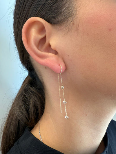 עגיל שרשרת זהב עם זרקונים עגולים