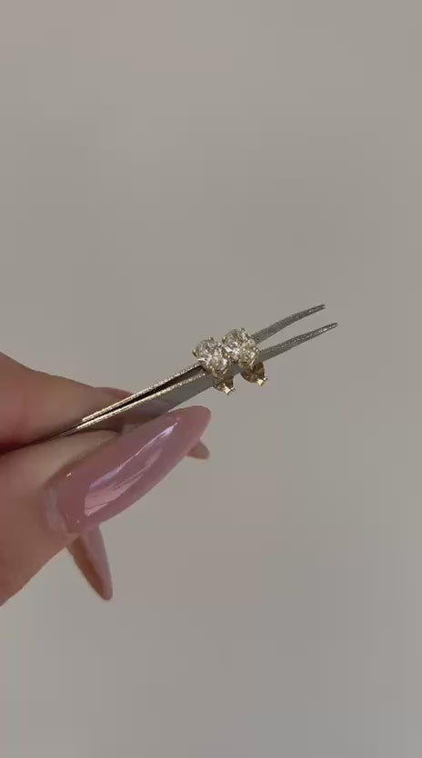 עגילי זהב 14 קרט עם 1 קראט יהלומי מעבדה אובל