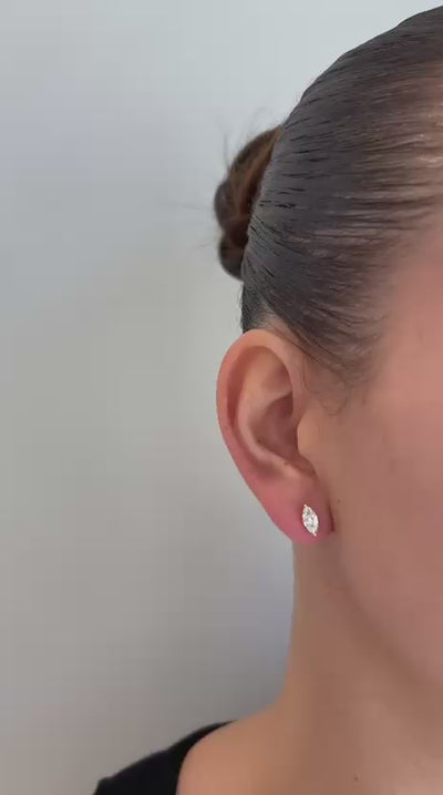 עגילי זהב 14 קרט עם 1 קראט יהלומי מעבדה מרקיזה