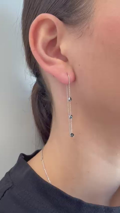 עגיל שרשרת זהב עם זרקונים שחורים עגולים