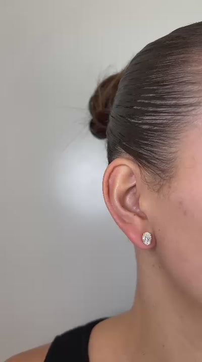 עגילי זהב 14 קרט עם 2 קראט יהלומי מעבדה אובל