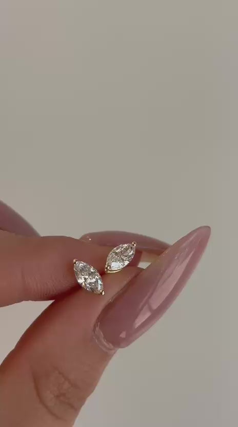 עגילי זהב 14 קרט עם 1 קראט יהלומי מעבדה מרקיזה