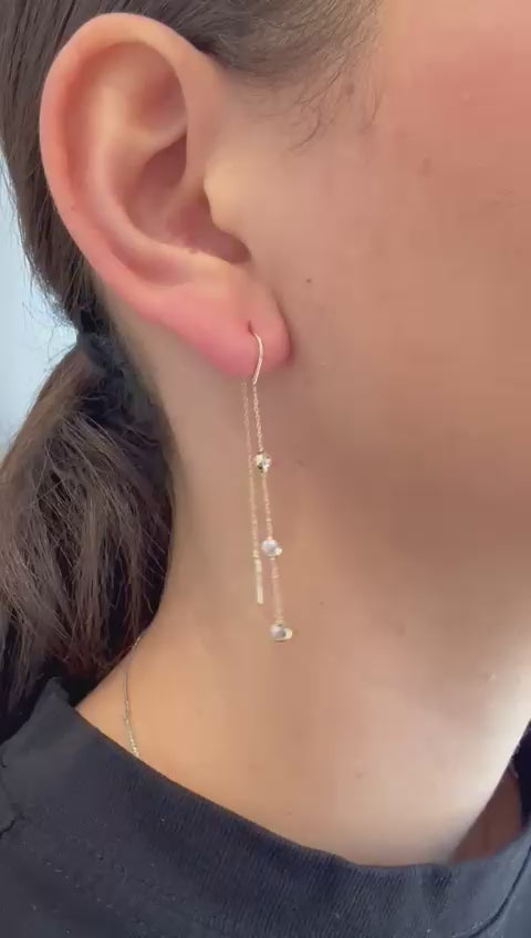 עגיל שרשרת זהב עם זרקונים עגולים