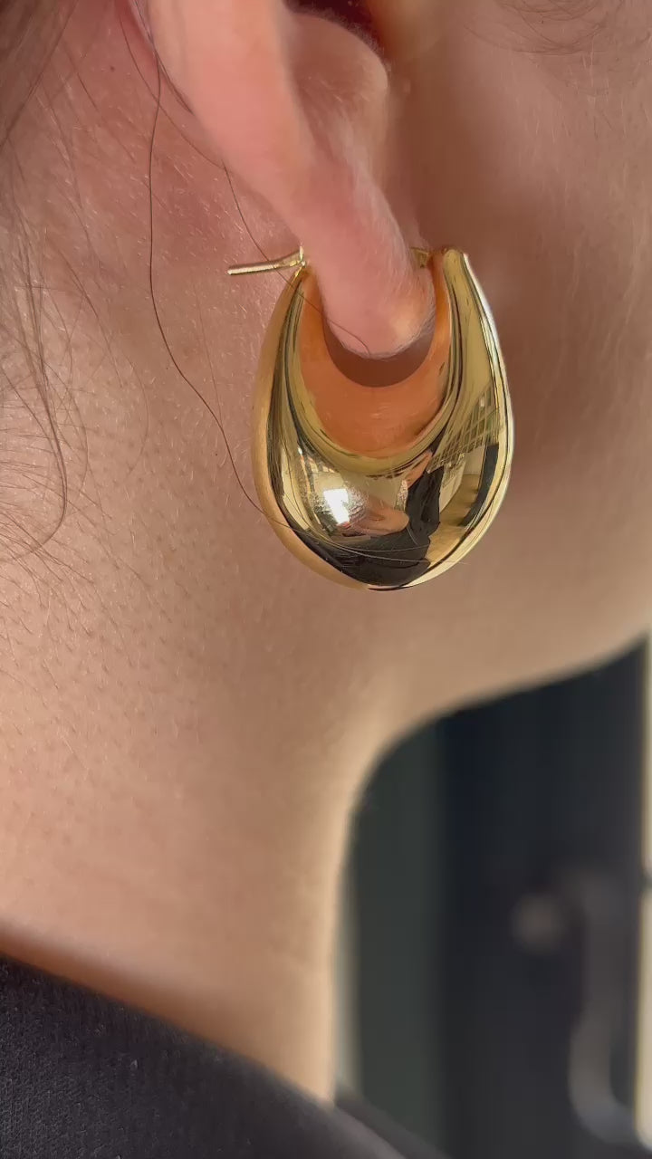 עגיל חישוק טיפה נפוח מזהב