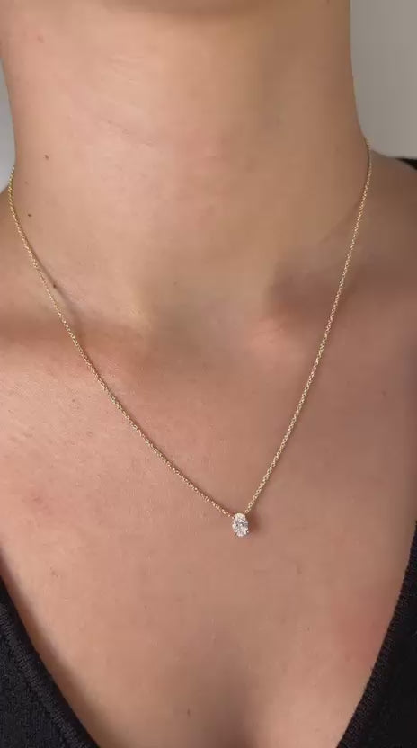 שרשרת זהב משובצת יהלום מעבדה 0.5 קראט אובל