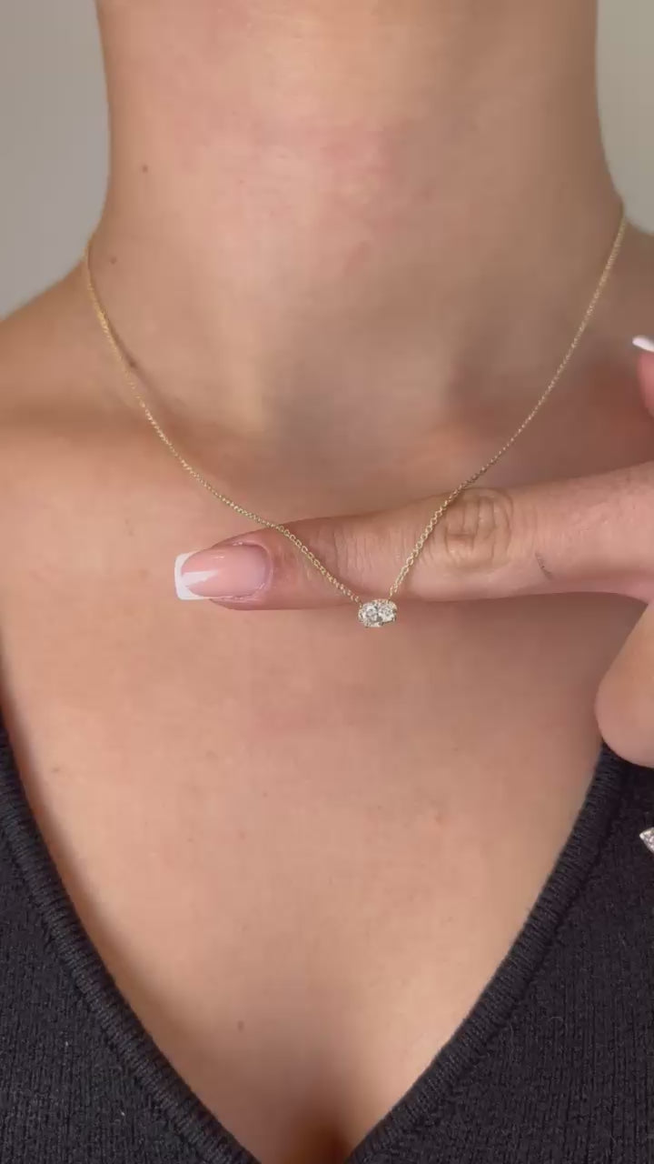 שרשרת זהב משובצת יהלום מעבדה 0.5 קראט אובל אופקי