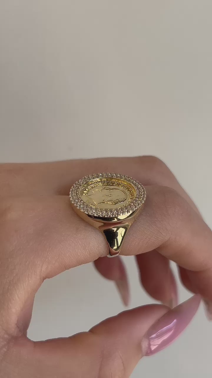 טבעת זהב דולר עם 2 שורות זרקונים