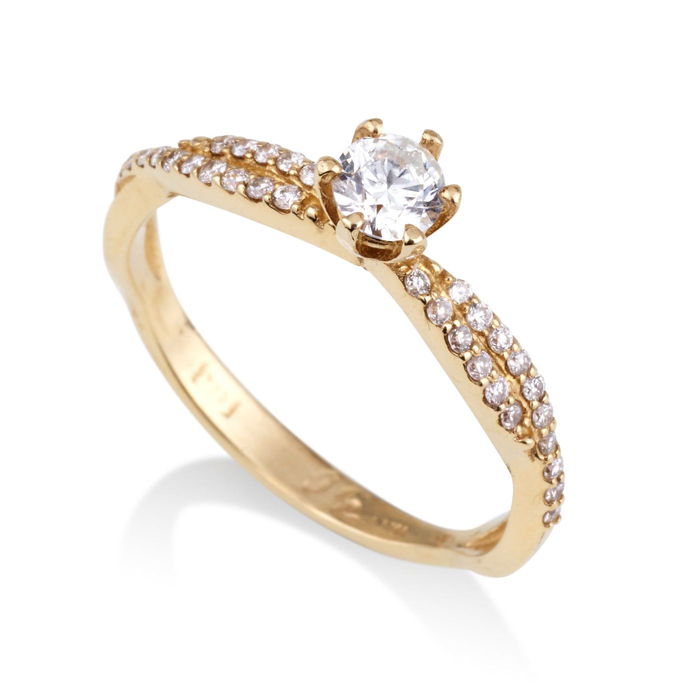 טבעת יהלומים ב 2 שורות מסתובבות ויהלום גדול