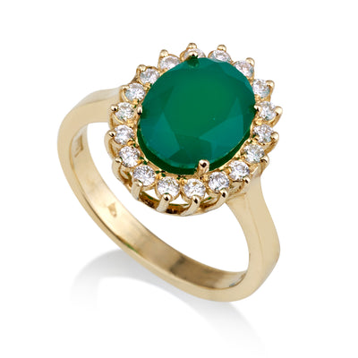 טבעת זהב צהוב משובצת אבן אגת ירוקה