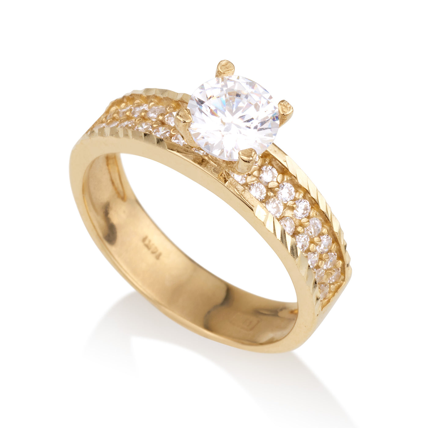טבעת זהב עם זרקון גבוה וזרקונים