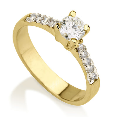טבעת זהב יהלום גדול ו 10 יהלומים קטנים