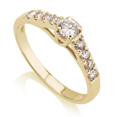 טבעת זהב צהוב משובצת 9 יהלומים גדולים