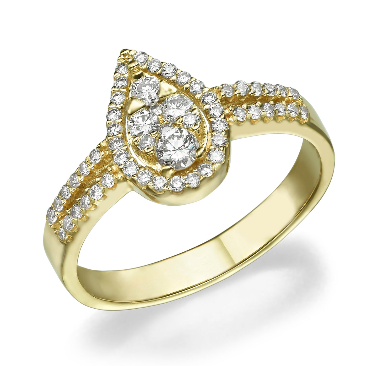 טבעת טיפה מזהב צהוב משובצת יהלומים