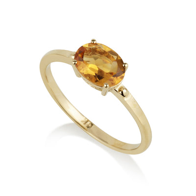 טבעת זהב וינטג' משובצת אבן סיטרין אובלית
