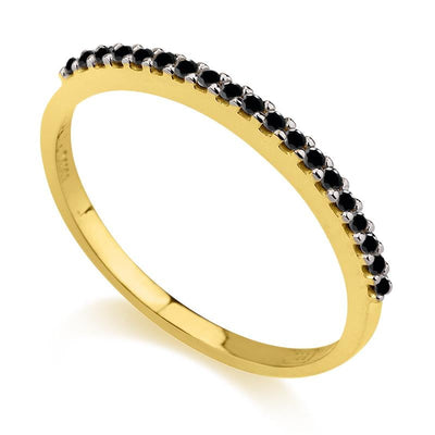 טבעת זהב לבן שורה משובצת 19 יהלומים שחורים