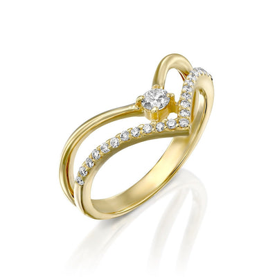 טבעת זהב צהוב טיארה משובצת יהלומים