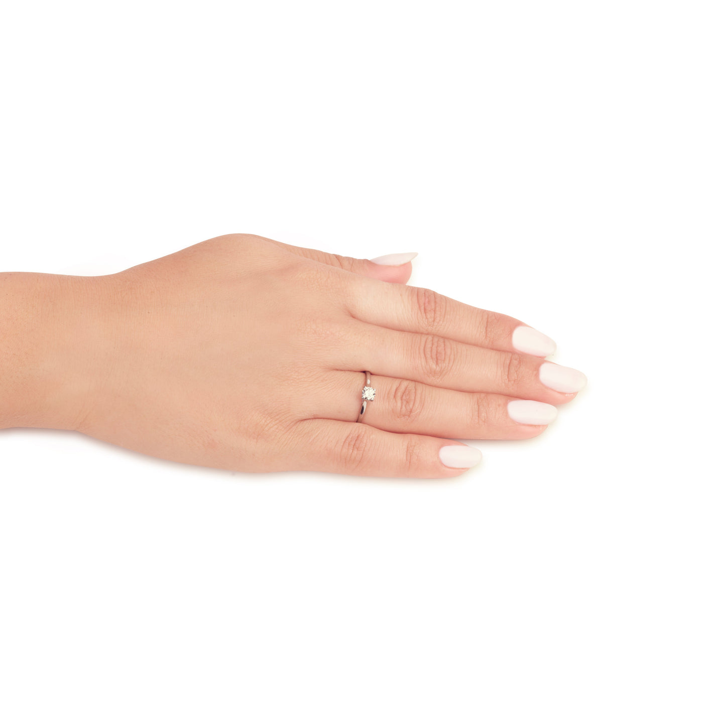 טבעת זהב לבן עם יהלום על יד
